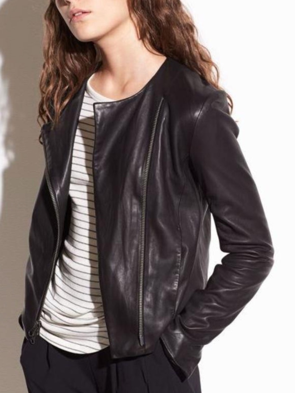 Vince Cross Front Black Lamb Leather Moto Jacket Size S